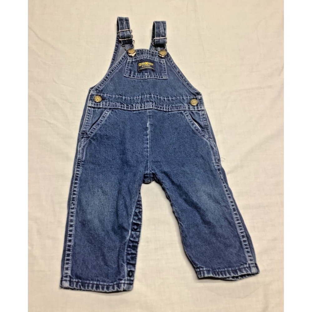 Vintage OshKosh B'Gosh Engineer Striped Denim Bib Overalls Size 18 M Blue USA